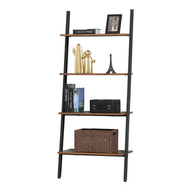 Boekenkast - ladder vorm - 4 houten planken - 64x150x35 cm - vintage bruin product