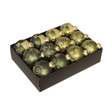 Othmar Decorations Luxe kerstballen - 12x - donkergroen - 7,5 cm product