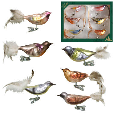 Bellatio Decorations Kersthangers - 6 stuks - vogels op clip - 11 cm product