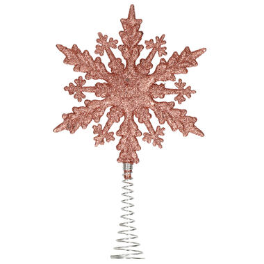 Kerstboom piek - sneeuwvlok - kunststof - donker roze - 20 cm product