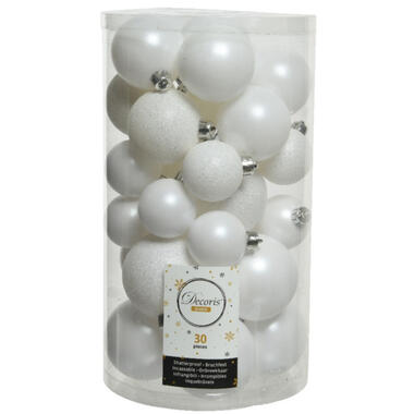 Decoris kerstballen - 30x st - wit - 4-5-6 cm - kunststof product