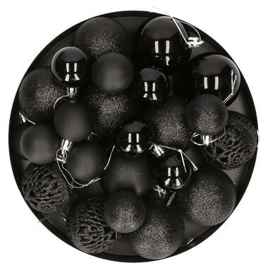 Kerstballen - 50 stuks - zwart - kunststof - glans-mat-glitter - 3-4-6 product