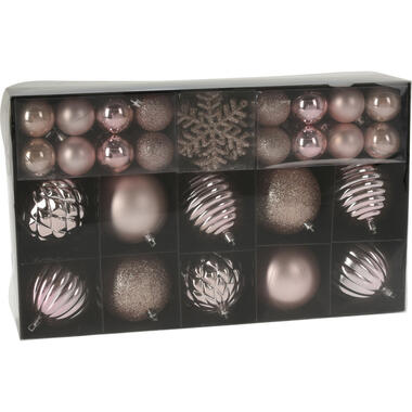 Kerstballen - 50 stuks - met sneeuwvlok kersthangers - roze product