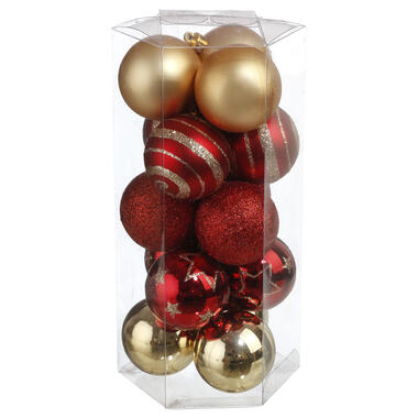 Atmosphera Kerstballen - 15st - kunststof - goud-rood - 5cm product