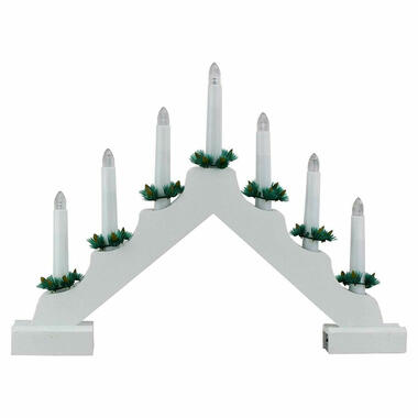 Kaarsenbrug - wit - met LED verlichting - warm wit - 7 lampjes - 42 cm product