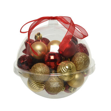 Decoris Kerstballen - 30st - kunststof - rood-donkerrood-goud - 3 cm product