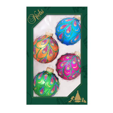 Krebs Kerstballen - 4x - blauw-roze-oranje-groen - glas - 7 cm product