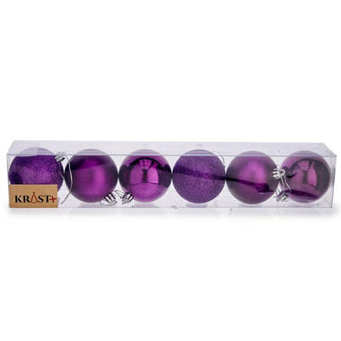 Krist+ kerstballen - 6x st - paars - kunststof - 6 cm product