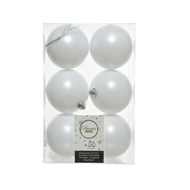 Decoris Kerstballen - 6x st - wit - D8 cm - kunststof product