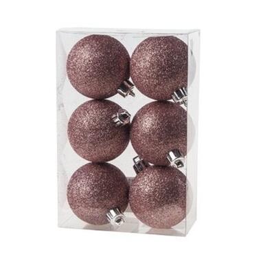 Cosy & Trendy Kerstballen - 6x st - roze - glitters - 6 cm product