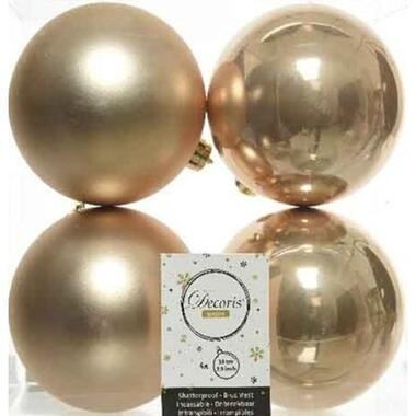 Decoris Kerstballen - 4x - donker champagne - 10 cm - kunststof product