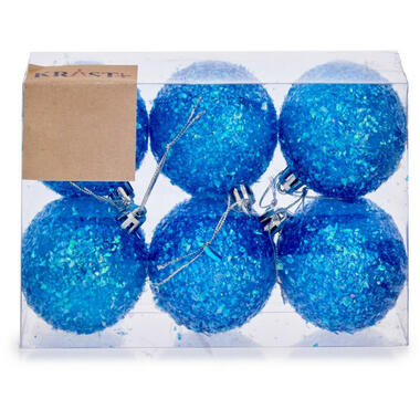 Krist+ kerstballen - 6x st - blauw glitter - kunststof - 6 cm product