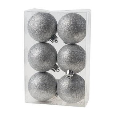 Cosy & Trendy Kerstballen - 6x st - zilver - glitters - 6 cm product