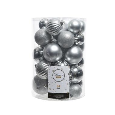 Decoris Kerstballen - 34x st - zilver - 4, 6, 7 en 8 cm - kunststo product