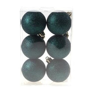 Cosy & Trendy Kerstballen - 6x st - petrol - glitters - 6 cm product