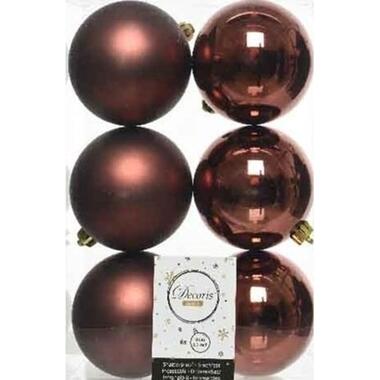 6x Mahonie bruine kerstballen 8 cm kunststof mat/glans product