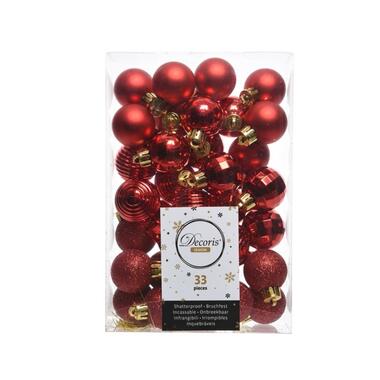 Decoris Kerstballen - 33st - kunststof - rood - 3-4 cm product