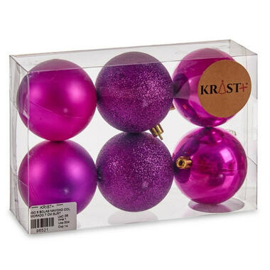 Krist+ kerstballen - 6x st - paars - kunststof - 7 cm product