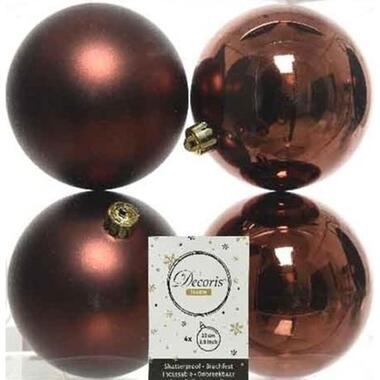 Decoris Kerstballen - 4x st - mahonie bruin - 10 cm - kunststof product