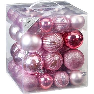 Inge Christmas Kerstballen - 50x - roze - 4-6 cm - kunststof product