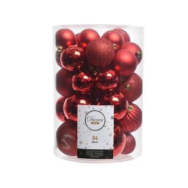 Decoris Kerstballen en ornamenten - 34x st - rood - kunststof - kerstballen product