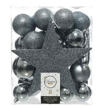 Decoris kerstballen - 34-dlg - steen blauw - kunststof product