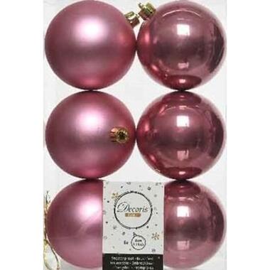 Decoris Kerstballen - 6x st - oudroze - D8 cm - kunststof product