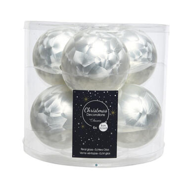 Decoris Kerstballen - 6 st - wit - glas - mat-glans - 8 cm product