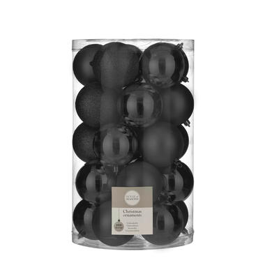 House of Seasons Kerstballen - 25 stuks - zwart - 8 cm - kunststof product