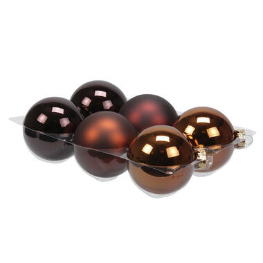 Othmar decorations Kerstballen - 6x st - mahonie bruin - 8 cm - glas product