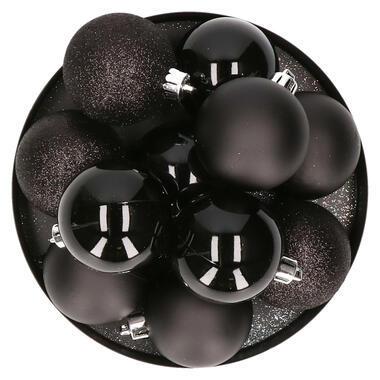 House of Seasons Kerstballen - 10 stuks - zwart - 6 cm - kunststof product