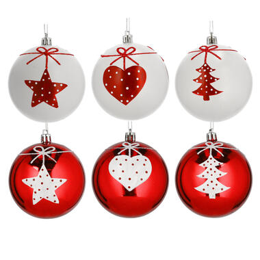 Cepewa Kerstballen - 6x - rood - wit - kunststof - 6 cm product