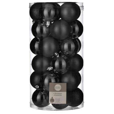 House of Seasons Kerstballen - 30 stuks - zwart - 6 cm - kunststof product