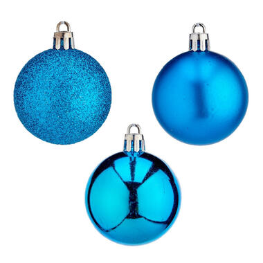 Krist+ Kerstballen - 24x st- helder blauw - 5 cm - kunststof - mix product