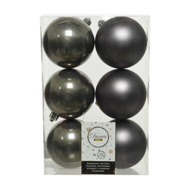 Decoris Kerstballen - 6x st - antraciet grijs - D8 cm - kunststof product