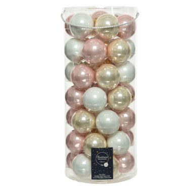 Decoris Kerstballen - 49 st - lichtroze/parel/wit - glas - 6 cm product