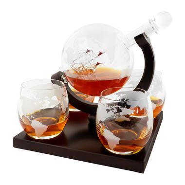 Aretica Luxe Whiskey Karaf wereldbol met 4 glazen product