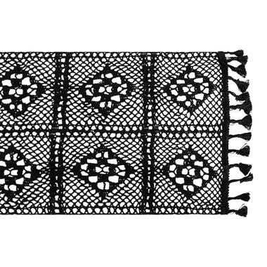QUVIO Tafelloper gehaakt met fransjes - 300 x 24 cm - Katoen - Zwart product