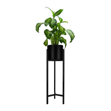 QUVIO Plantenstandaard inclusief pot - 22 x 22 x 75 cm - Metaal - Zwart - M product