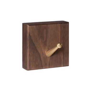 QUVIO Wandhaak houten vierkant met metalen haakje - Donker hout + goud product