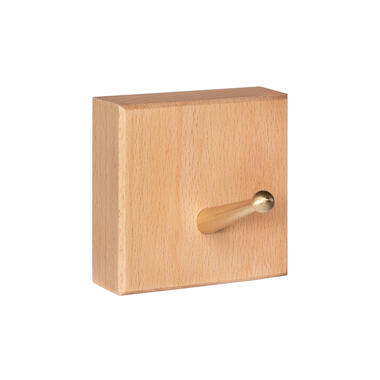 QUVIO Wandhaak houten vierkant met metalen haakje - Licht hout + goud product