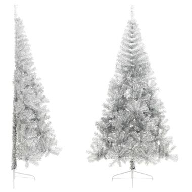 vidaXL Kunstkerstboom half met standaard 210 cm PET zilverkleurig product