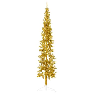 vidaXL Kunstkerstboom half met standaard smal 210 cm goudkleurig product