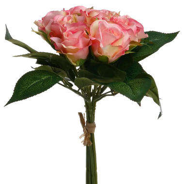 Atmosphera - kunstbloemen boeket - 9 roze rozen - 24 cm product