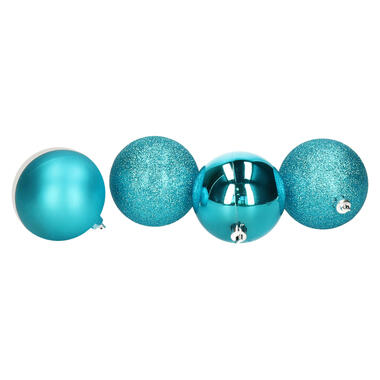 Atmosphera Kerstballen - 4st - kunststof - blauw-turquoise - 8cm product