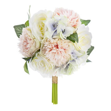 Atmosphera - anjer boeket kunstbloemen - wit - roze - 26 cm product