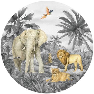 Sanders & Sanders zelfklevende behangcirkel - jungle dieren - grijs - Ø 70 cm product