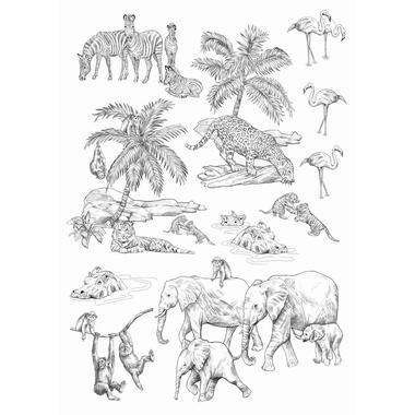 ESTAhome muursticker - jungle dieren - zwart wit - 47,5 cm x 66 cm - 156106 product