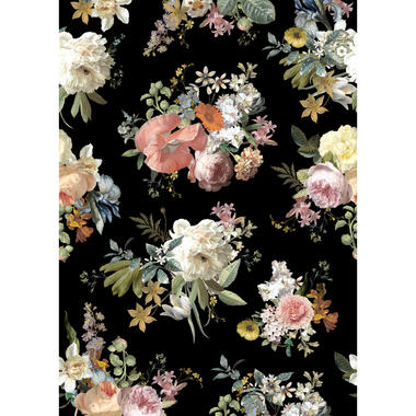 ESTAhome fotobehang - vintage bloemen - multicolor op zwart - 200 x 279 cm product