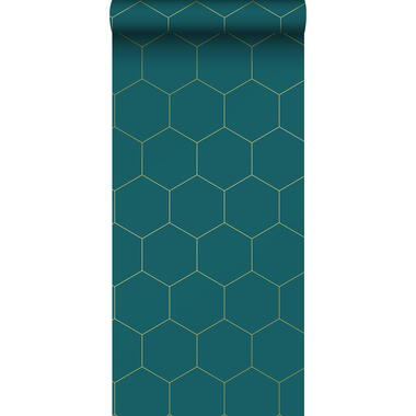 ESTAhome behang - hexagon - petrolblauw en goud - 0,53 x 10,05 m - 139455 product